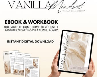 Vanilla Mindset Workbook for Women – 100 Pages Self-Help PDF | Digital Mental Health Journal, Self-Reflection Prompts & Guided Worksheets