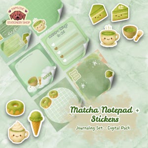 Wydrukowany notatnik Matcha, cyfrowy notatnik Green Tea, rozmiar 3x3, do prowadzenia dziennika cyfrowego, z naklejkami do drukowania, na Facebooka, Instagram