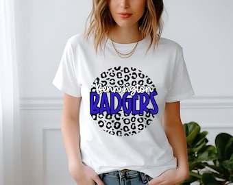Bennington Badgers Leopard Print T-Shirt - School Spirit Crew Neck Tee - Fun and Casual Wear