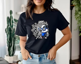Retro Badgers Mascot Shirt | Comfort Colors Crewneck Tee | Checkered Lightning Bolt & Cool Badger | School Spirit T-Shirt | Game Day Tee