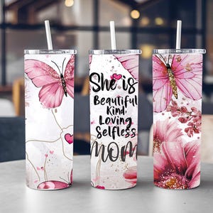 Straight Butterfly Tumbler Wrap PNG | 20 oz Skinny Tumbler Sublimation Design | Digital Download | Instant Printable Wrap