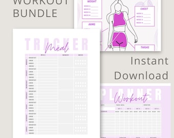 Workout Planner, Meal Tracker, Body Measurement, Weekly Fitness Tracker, Fitness Checklist, Weekly Health Journal INSTANT DOWNLOAD