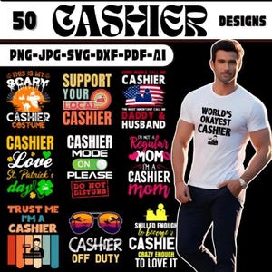 Cashier SVG Bundle: Funny Retail Employee Shirt Designs (Digital Download)
