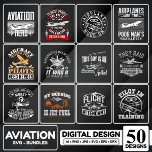 Aviation SVG Bundle: 50 Airplane, Pilot, & Aircraft Designs (Commercial Use)