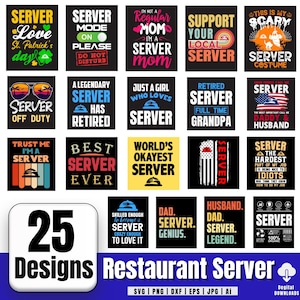 Restaurant Server SVG Bundle: Waiter, Waitress, Staff Clipart (Digital Download)