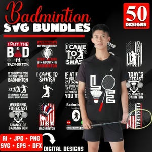 50 Badminton SVG Bundle | Sport Racket & Shuttlecock Quotes | Cricut and  Silhouette Cut Files | Athletic Clipart for Crafters