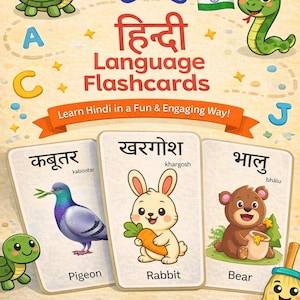Fiszki do języka hindi: Karty edukacyjne Montessori do druku z wymową (do pobrania w wersji cyfrowej)