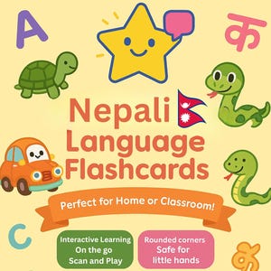 Flashcards en népalais | Alphabet népalais | Numérique Montessori imprimable | Cartes d'apprentissage préscolaire