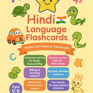 Flashcards en hindi | Alphabet hindi | Numérique Montessori imprimable | Cartes d'apprentissage préscolaire