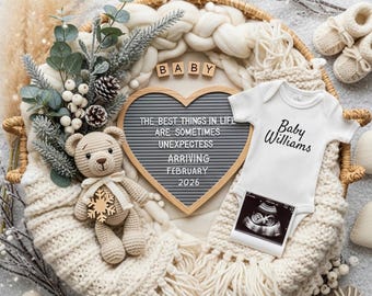 Winter Unexpected Baby Announcement: Gender Neutral, Editable Template (Digital Download)