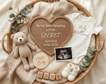 Pregnancy Announcement Template, Digital Pregnancy Announcement, Baby Announcement, Instant Download, Editable Baby Announcement, Secret