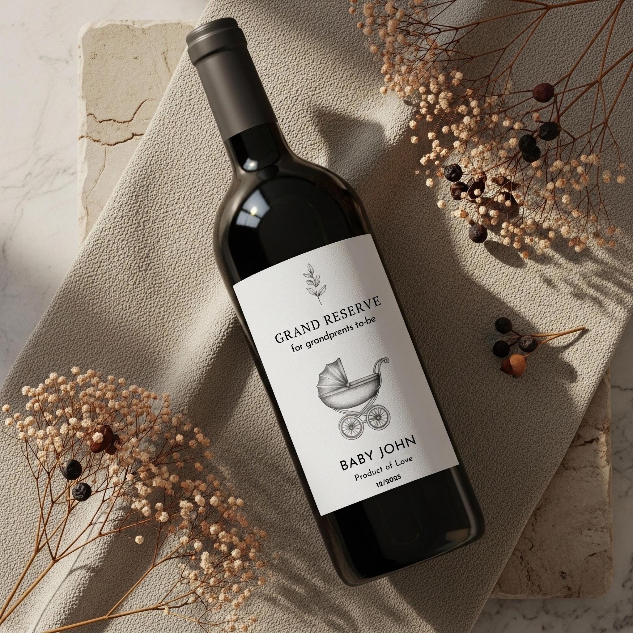 Pregnancy Announcement Wine Label for Grandparents: Digital Template (5x7 inch JPG/PNG)