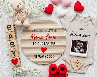 Boho Valentine&#39;s Day Pregnancy Announcement: Editable Canva Template (Digital Download 5x7in JPG/PNG)