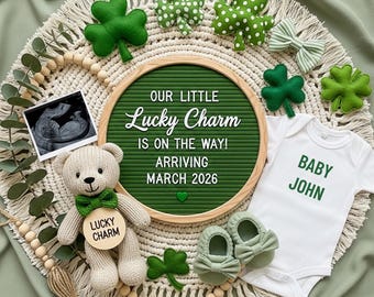St. Patricks Pregnancy Announcement Digital, March Baby Announcement, Editable Template, Little Lucky Charm, Social Media Facebook Instagram