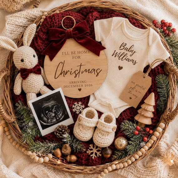 Christmas Pregnancy Announcement Template, Editable Canva Baby Reveal