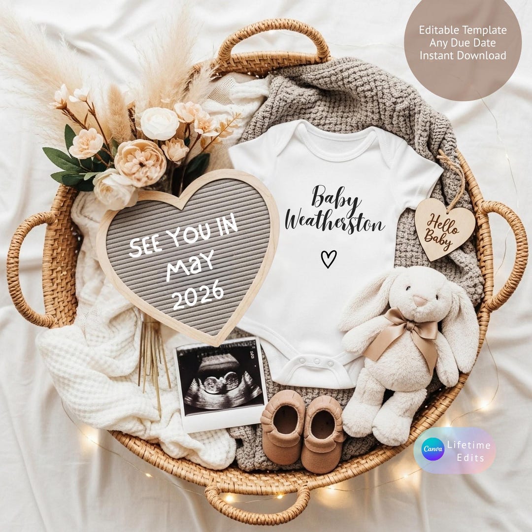 Editable Pregnancy Announcement Template Digital Baby Reveal, Canva