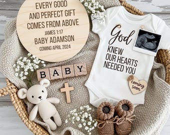 James 1:17 Pregnancy Announcement, Religious Pregnancy Announcement Template, Christian Baby Reveal, God Knew My Heart Needed You