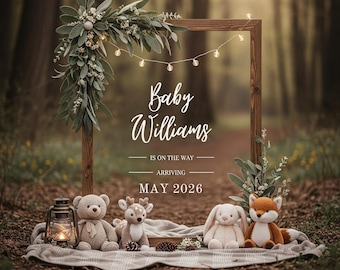 Woodland Pregnancy Announcement, Editable Canva Baby Reveal Template