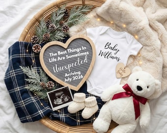 Winter Unexpected Pregnancy Announcement Digital, Editable Baby Reveal Template, Surprise Gender Neutral Baby Announcement for Social Media