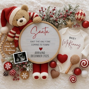 Weihnachten Digitale Schwangerschaftsankündigung ""fällig im Dezember Babymitteilung" ""Gender Neutral "" Bearbeitbare Vorlage ""
