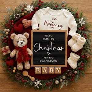 Weihnachten Digitale Schwangerschaftsankündigung ""fällig im Dezember Babymitteilung" ""Gender Neutral "" Bearbeitbare Vorlage ""