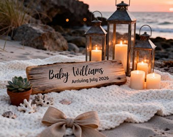 Digital Summer Pregnancy Announcement, Beach Baby Announcement,Neutral Social Media Reveal Facebook Instagram, Canva Editable Template