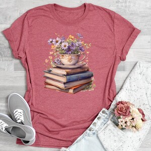 Floral Books T-shirt, reading fan shirt, Wildflower book, Librarians tshirt, Book Club tshirt, Gift for Bookworms, gift for her, flower book