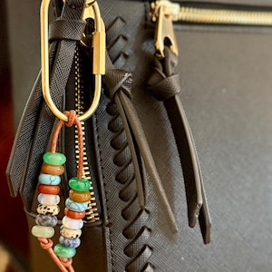 Brown Leather natural stone beaded charm