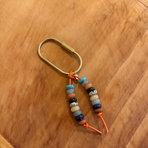Rainbow Pop Bead Bag Charm - Orange Leather