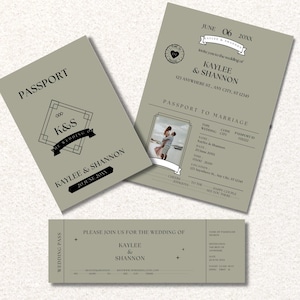 Passport Wedding Invitation, Boarding Pass Invitation, Destination Wedding Invite, Editable Canva,  Wedding Invitation Template