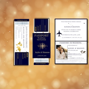 Passport Wedding Invitation, Boarding Pass Invitation, Destination Wedding Invite, Editable Canva,  Wedding Invitation Template
