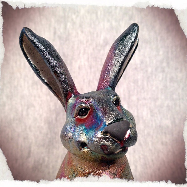 Reserved for Dianna -OOAK Raku Bunny - BINGO - Rabbit sculpture