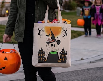 Hexen-Geistertasche | Gruselige Halloween-Stofftasche, Retro-Geschenktasche für den Herbst, gemütliche Schultertasche für den Herbstmarkt