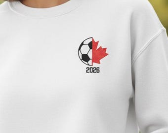2026 Embroidered Canada Soccer Sweatshirt, World Cup Fan Gear, Minimalist Maple Leaf Crewneck, Soccer Fan Pullover, Unisex Football Gift
