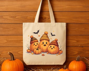 Cozy Fall Tote Bag with Pumpkin Design, Eco-Friendly Shopping Bag, Cute Halloween Gift, Autumn Lover Teacher and Kids Tote, Fall Decor