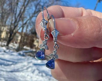 14k Weißgold Tansanit und Diamant Ohrringe - Nachlassstück