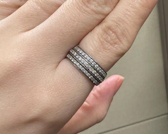 14k Weißgold Natürliche Multi Diamant Reihe Ring Größe 5,5 - Nachlass Schmuck