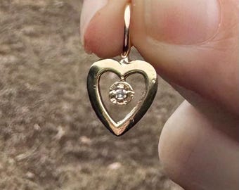 Vintage 14k Diamant Herz Charm Anhänger - Nachlassstück