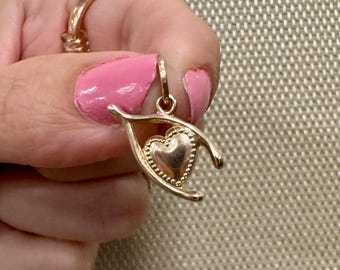 Vintage 10k Wishbone Herz Charm Anhänger - Nachlassstück