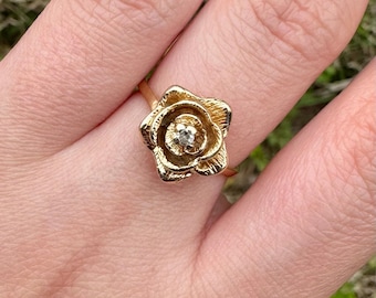 14k Vintage Rose Ring mit Diamant - Größe 15