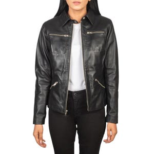 Black Sheepskin Leather Moto Jacket - Minimalist Streetwear