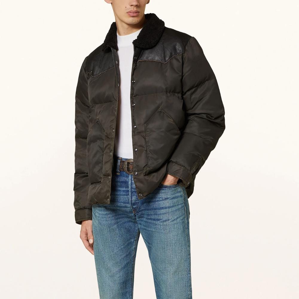 RRL Shearling Collar Leather Yoke Jacket: Vintage Western