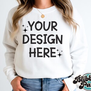 Gildan 18000 White Mockup, Model Mockup White Sweatshirt, Crewneck Mockup, Model Mockup, Instant Download