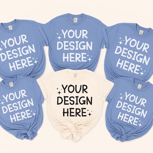 Comfort Colors 1717 Group Mockup, Blue Jean and Ivory Mockup, Group Folded Shirt Mockup, Flat Lay Mockup, Group Mockup, Instant Download