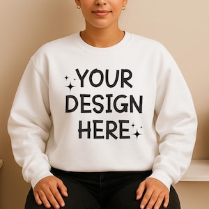 White Gildan 18000 Fall Mockup, Model Mockup White Sweatshirt, Crewneck Mockup, Instant Download