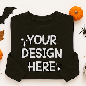 Black Gildan 18000 Halloween Mockup, Crewneck Mockup, Flat Lay Mockup Black Sweatshirt, Flat Lay Mockup, Instant Download