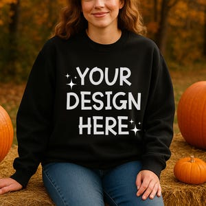 Black Gildan 18000 Mockup, Halloween Crewneck Mockup, Flat Lay Mockup Black Sweatshirt, Pullover Mockup, Instant Download