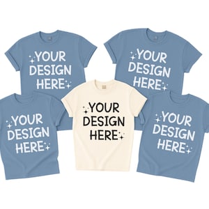 Comfort Colors 1717 Group Mockup, Blue Jean and Ivory Tshirt Mockup, Group Shirt Mockup, Flat Lay Mockup, Group Mockup