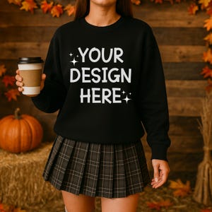 Black Gildan 18000 Mockup, Halloween Crewneck Mockup, Flat Lay Mockup Black Sweatshirt, Pullover Mockup, Instant Download