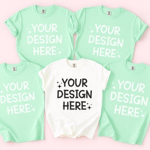 Comfort Colors 1717 Group Mockup, White and Island Reef Mockup, Group Folded Shirt Mockup, Flat Lay Mockup, Group Mockup, Instant Download